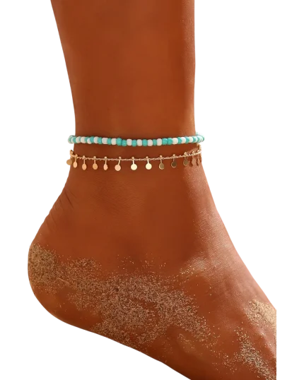 Βραχιόλι-αλυσίδα ποδιού διπλή ethnic boho