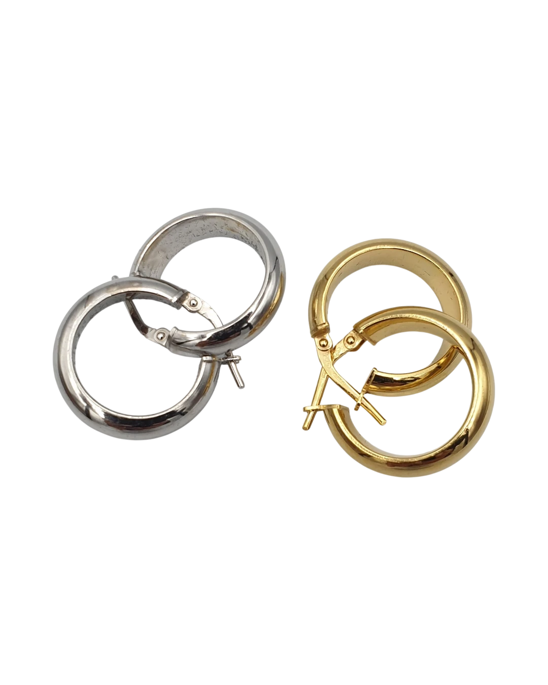 an.21192 Σκουλαρίκια κρίκοι ασημένια και επιχρυσωμένα - Image 1