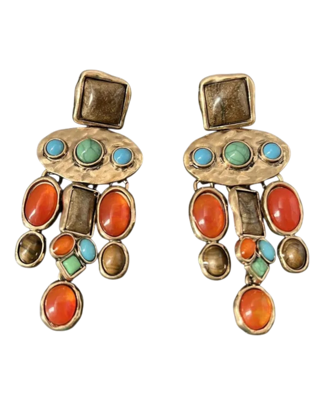 an.21273 Σκουλαρίκια σφυρήλατα με χρωματιστές πέτρες - Image 1