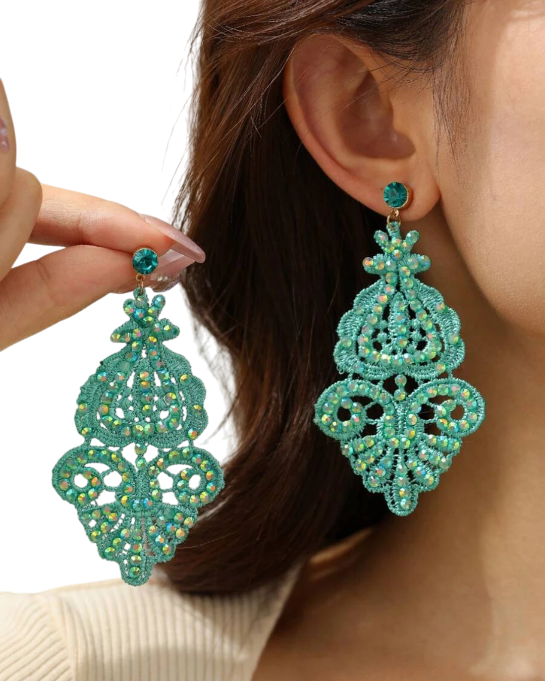 an.21287 Σκουλαρίκια χειροποίητα με δαντέλα και χάνδρες boho - Image 1