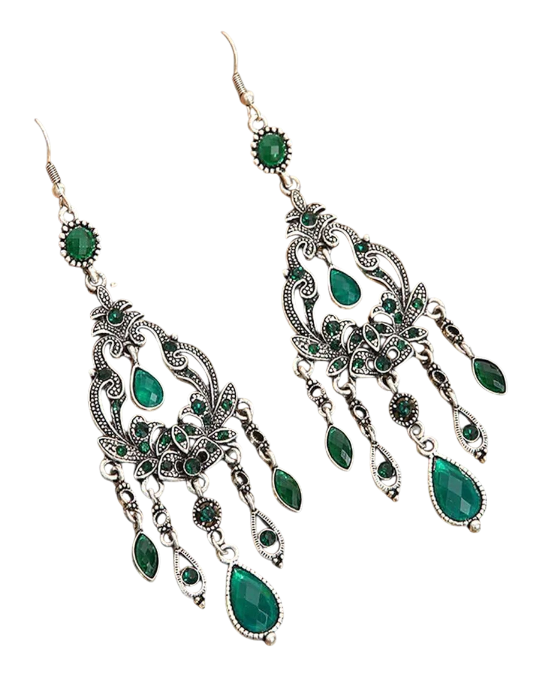 an.22038 Σκουλαρίκια με πράσινα κρύσταλλα boho - Image 1