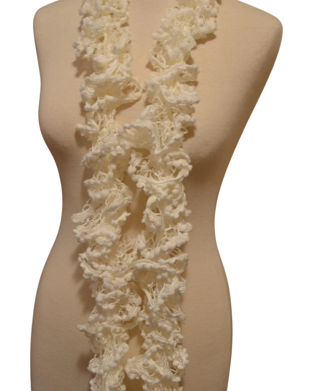 an.372 (3) Φουλάρι χειροποίητο πλεκτό ασπρο κυματιστό μέ φουντίτσες - Image 1